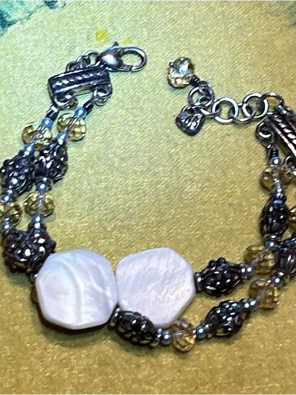 Brighton Elegant White Mother-of-Pearl & Silver Beaded Bracelet